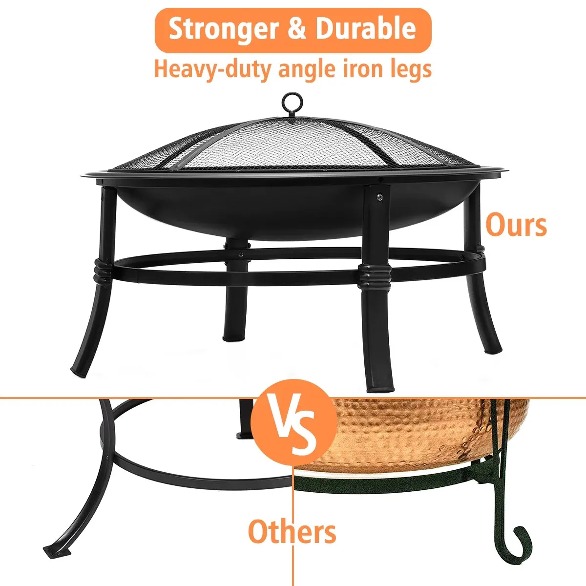 26 Inch Fire Pit for Outdoor round Wood Burning Fire Pit Bowl for Camping Picnic Bonfire Patio outside Backyard Garden Small Bonfire Pit Steel Firepit Bowl with Mesh Screen and Fire Poker