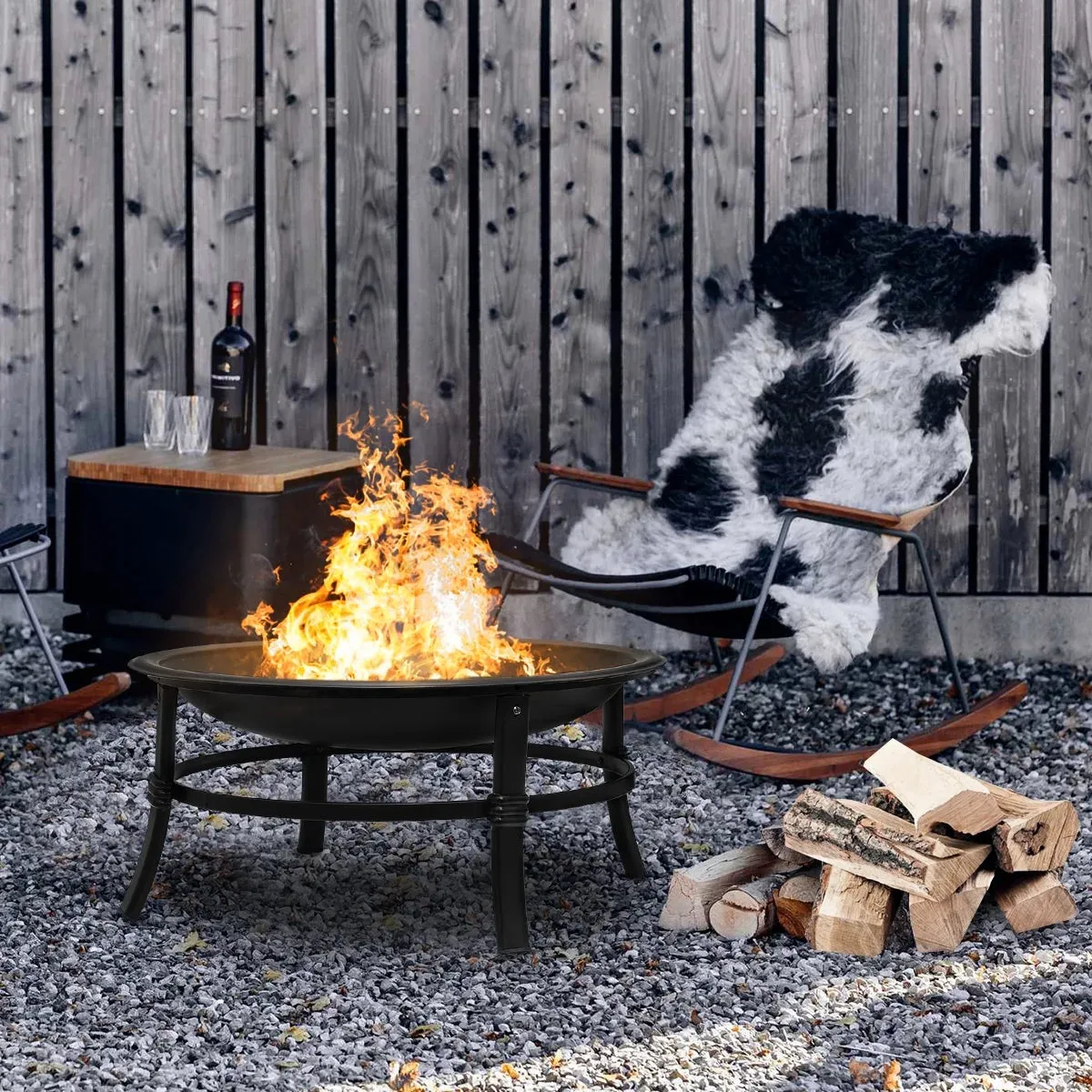 26 Inch Fire Pit for Outdoor round Wood Burning Fire Pit Bowl for Camping Picnic Bonfire Patio outside Backyard Garden Small Bonfire Pit Steel Firepit Bowl with Mesh Screen and Fire Poker