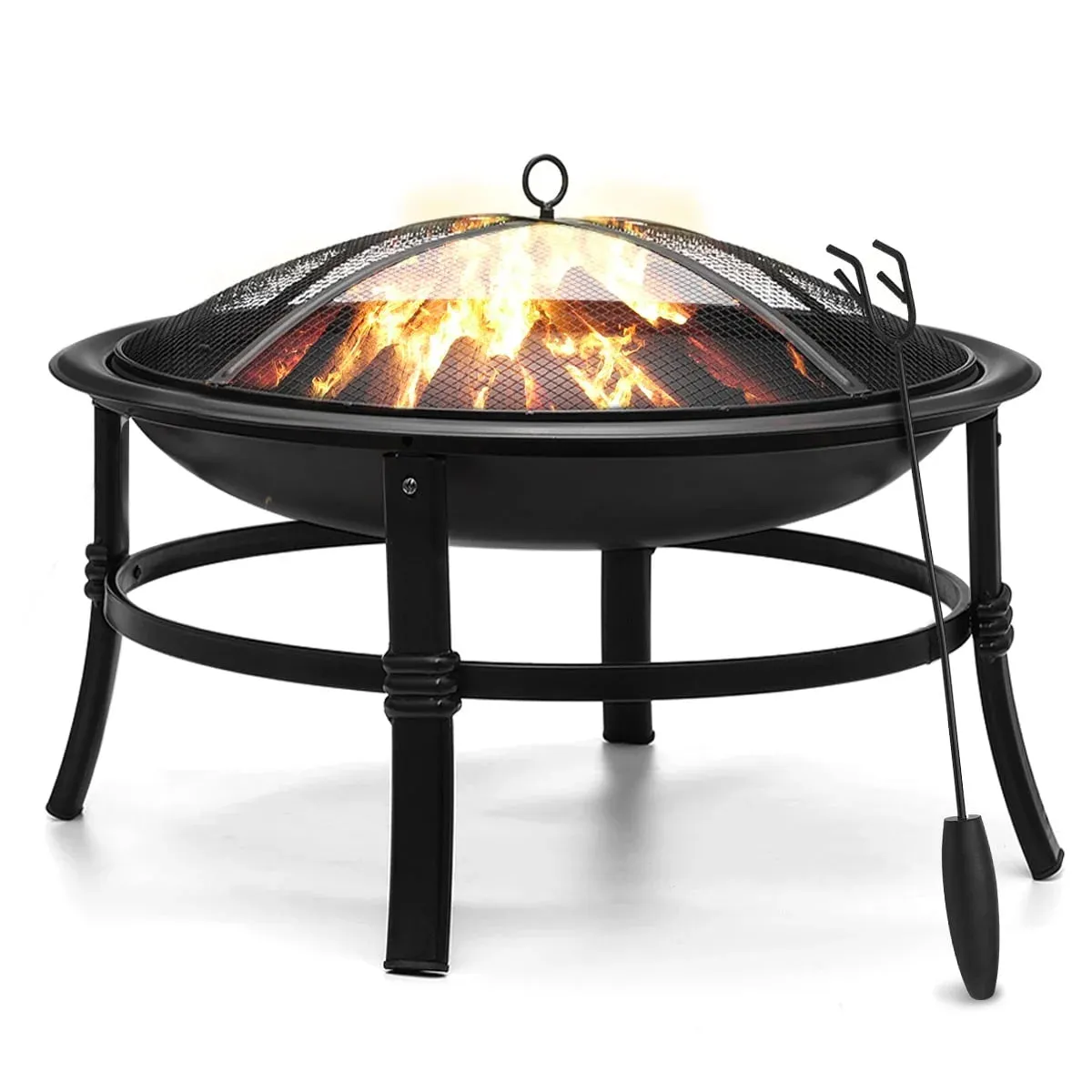 26 Inch Fire Pit for Outdoor round Wood Burning Fire Pit Bowl for Camping Picnic Bonfire Patio outside Backyard Garden Small Bonfire Pit Steel Firepit Bowl with Mesh Screen and Fire Poker