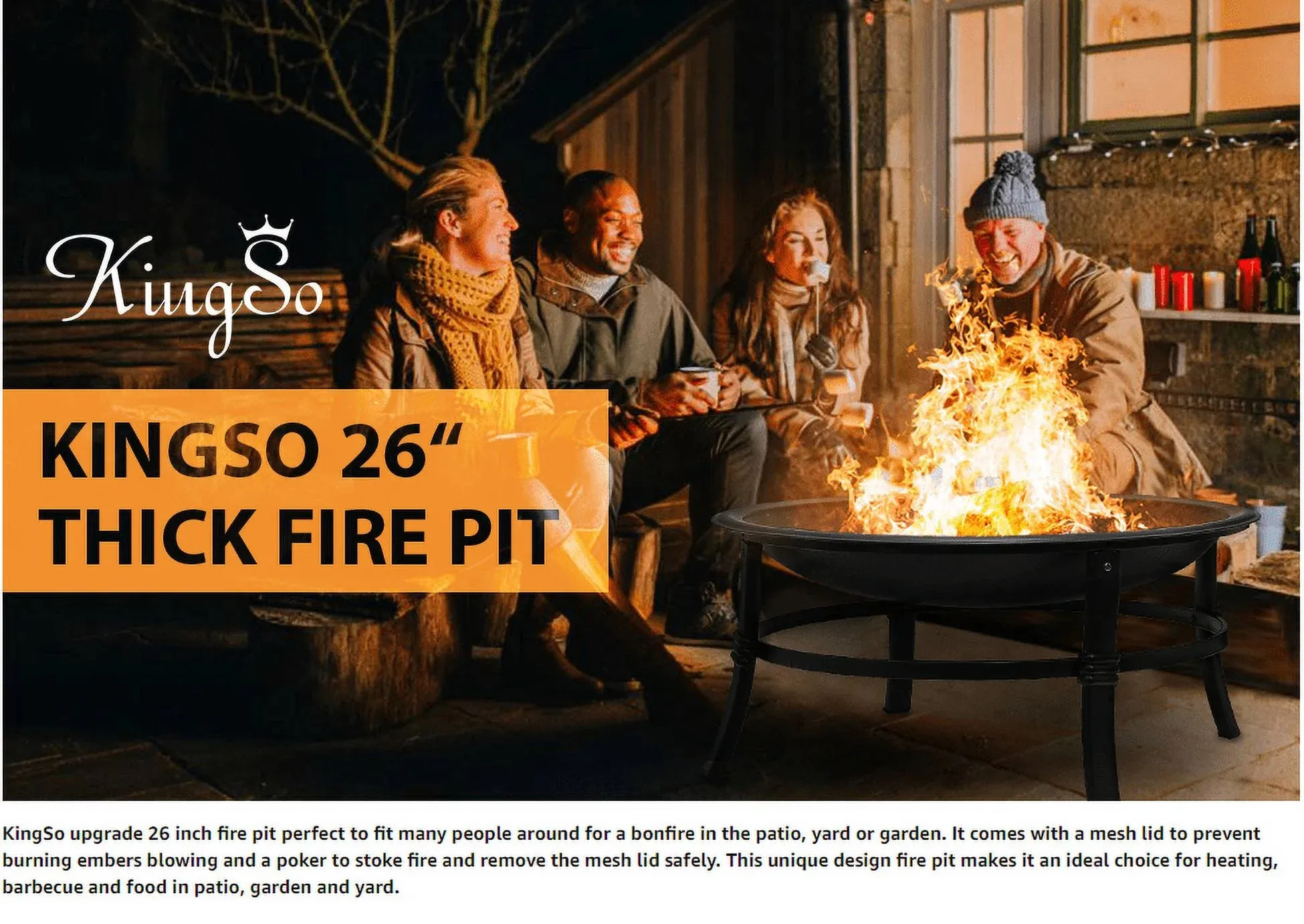 26 Inch Fire Pit for Outdoor round Wood Burning Fire Pit Bowl for Camping Picnic Bonfire Patio outside Backyard Garden Small Bonfire Pit Steel Firepit Bowl with Mesh Screen and Fire Poker