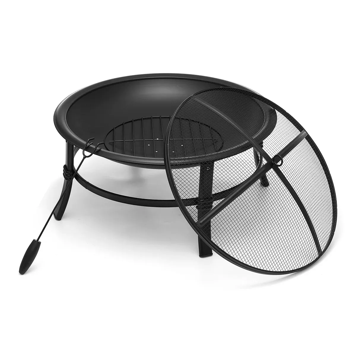 26 Inch Fire Pit for Outdoor round Wood Burning Fire Pit Bowl for Camping Picnic Bonfire Patio outside Backyard Garden Small Bonfire Pit Steel Firepit Bowl with Mesh Screen and Fire Poker