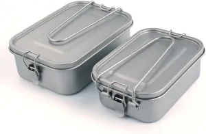 2PCS Pure Titanium Lunch Box 800ML, Square Portable Sealed Bento Box Suitable for Outdoor Camping