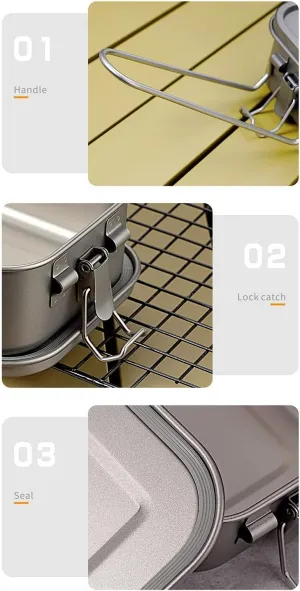 2PCS Pure Titanium Square Lunch Box 800ML, Sealed Portable Bento Box Suitable for Outdoor Camping Or Cycling