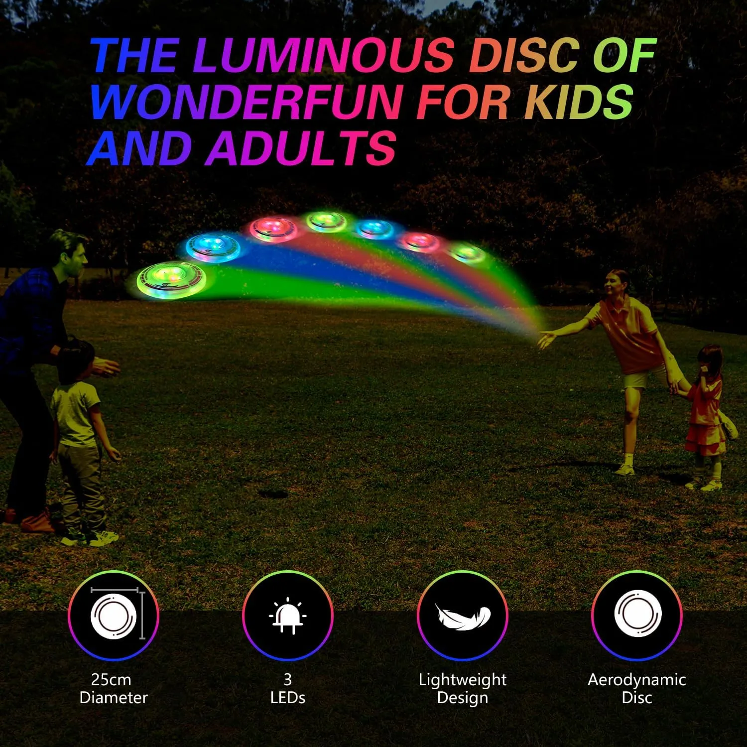 3 in 1 LED Flying Disc Spinning Tops Fingertip Juggling-Multifunctional Flying disc for Kids & Adults All Ages-for Outdoors & Families Party Camping(Orange)
