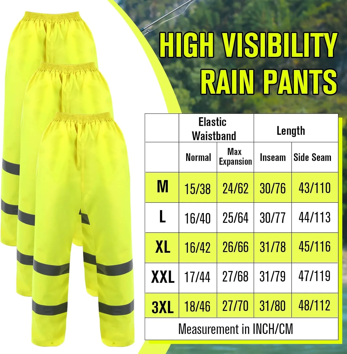 3 Pack Hi Vis Rain Pants Waterproof Reflective Work Pants High Visibility Yellow 150D Heavy Duty Construction Rain Gear