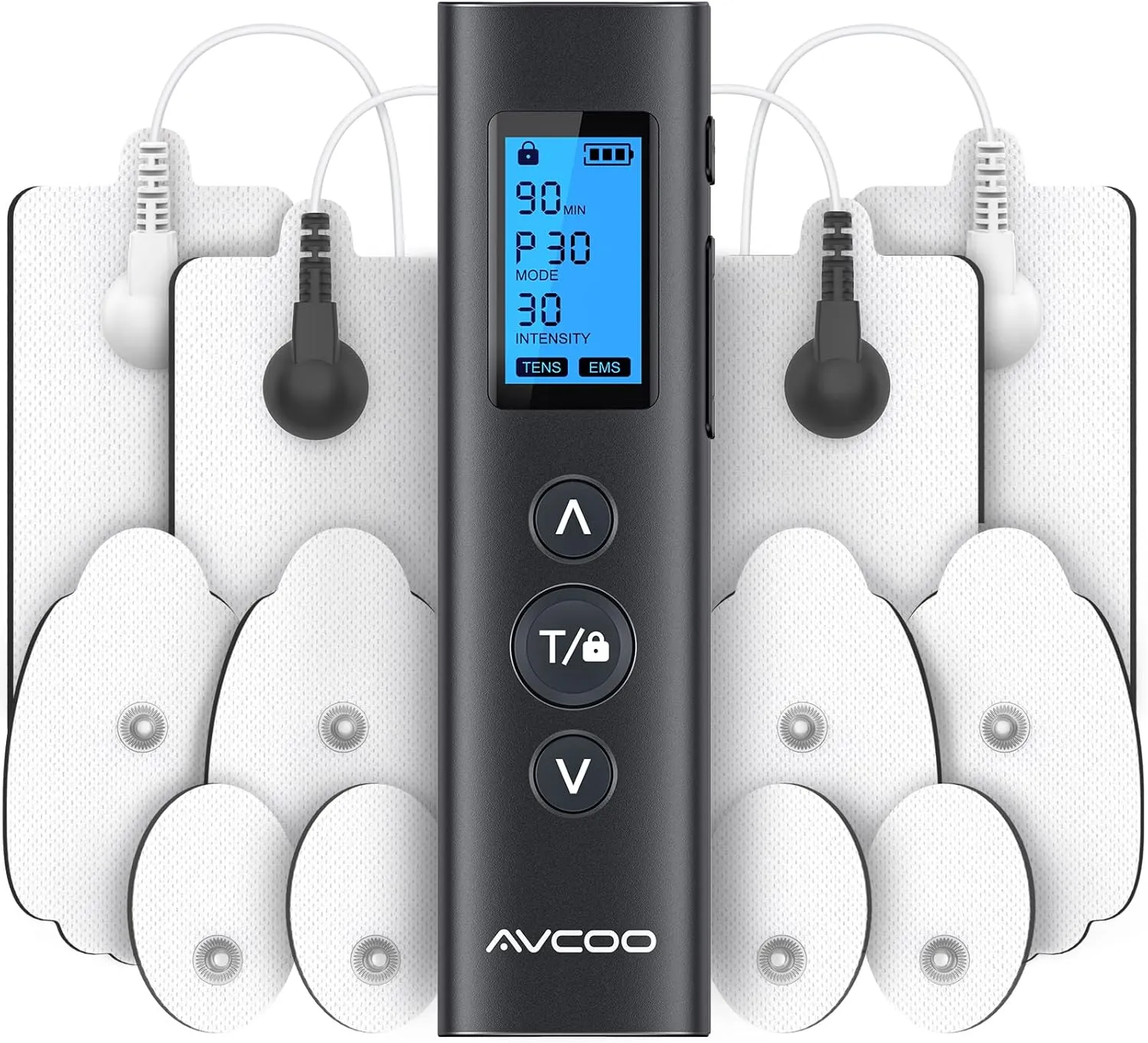 30 Modes TENS EMS Unit Compact Muscle Stimulator for Pain Relief, Rechargeable & Portable Dual Channel EMS Muscle Stimulator with 30 Intensity Levels and 12 Electrode Tens Unit Replacement Pads