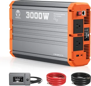 3000W Pure Sine Wave Power Inverter 12V DC to 110V/120V AC Converter with USB & Type-C Port, Dual AC Outlets and LCD Display, Remote Controller for Vehicle/Home/RV/Truck Off-Grid Solar System