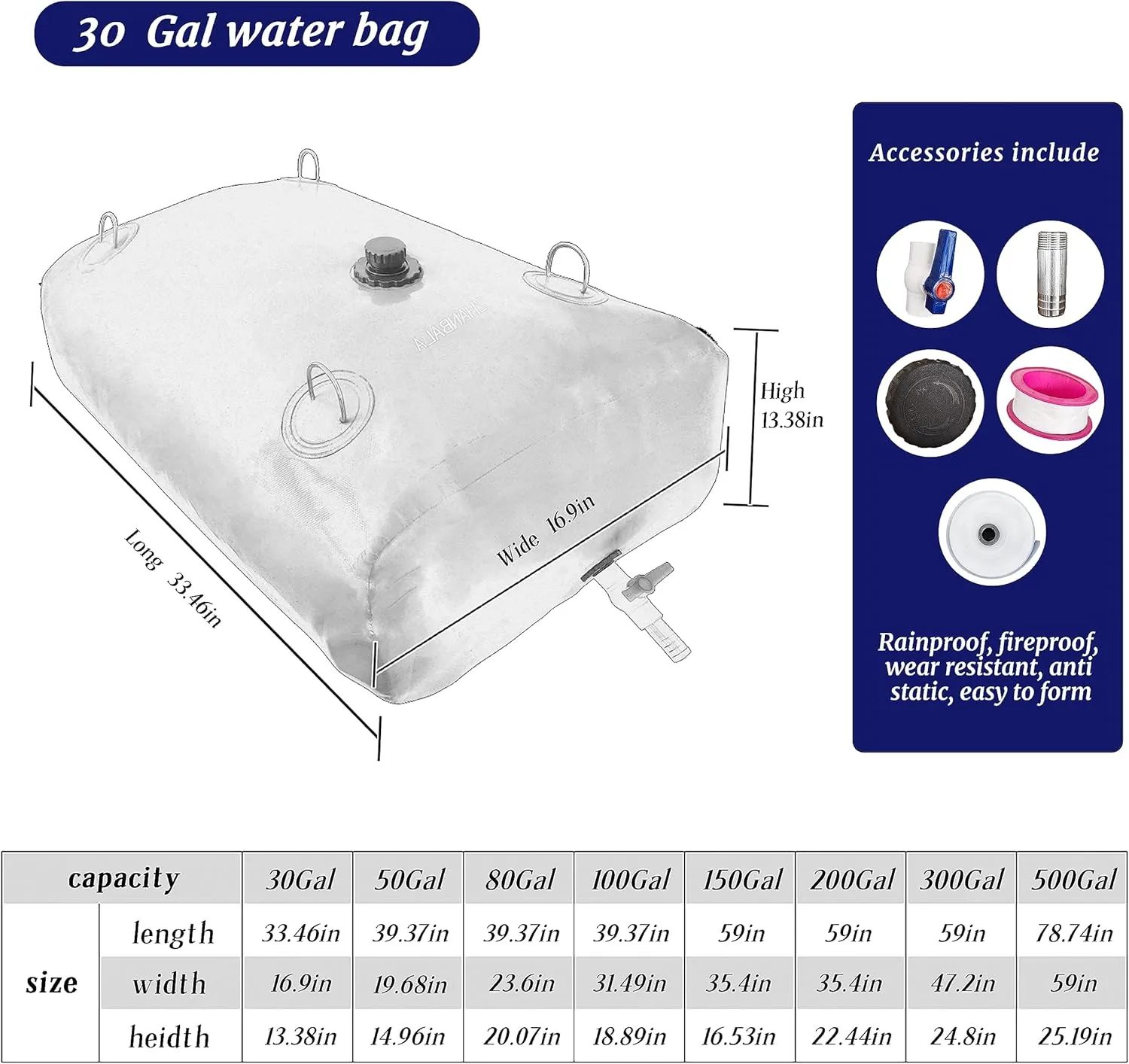 30Gal Portable Water Storage Bladder, Foldable Large Capacity Container Water Tank, Agricultural Irrigation, Camping, Firefighting, Outdoor Household Water