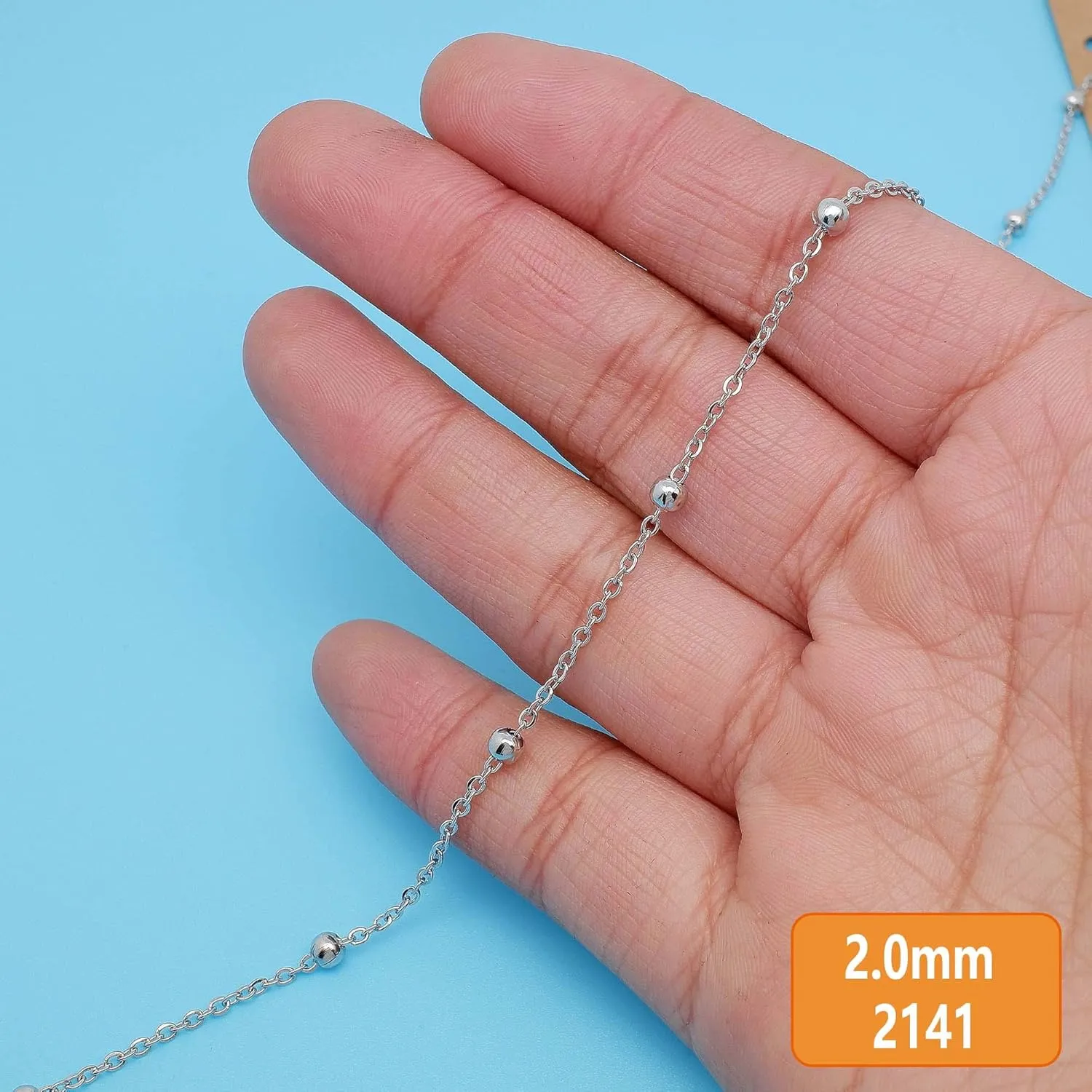 32-Feet 2mm Stainless Steel Satellite Chains Kit, with 20 Lobster Clasps 50 Jump Rings, Cable Chain for Necklace Bracelet DIY Craft Jewelry Making(2141-B)