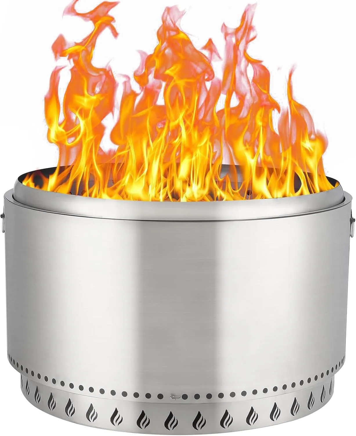 32 inch Smokeless Fire Pit, 304 Stainless Steel Wood Burning Fireplaces with Removable Ash Pan, Portable Safe Burning Firepit with Handles Ideal for Outside Patio Camping