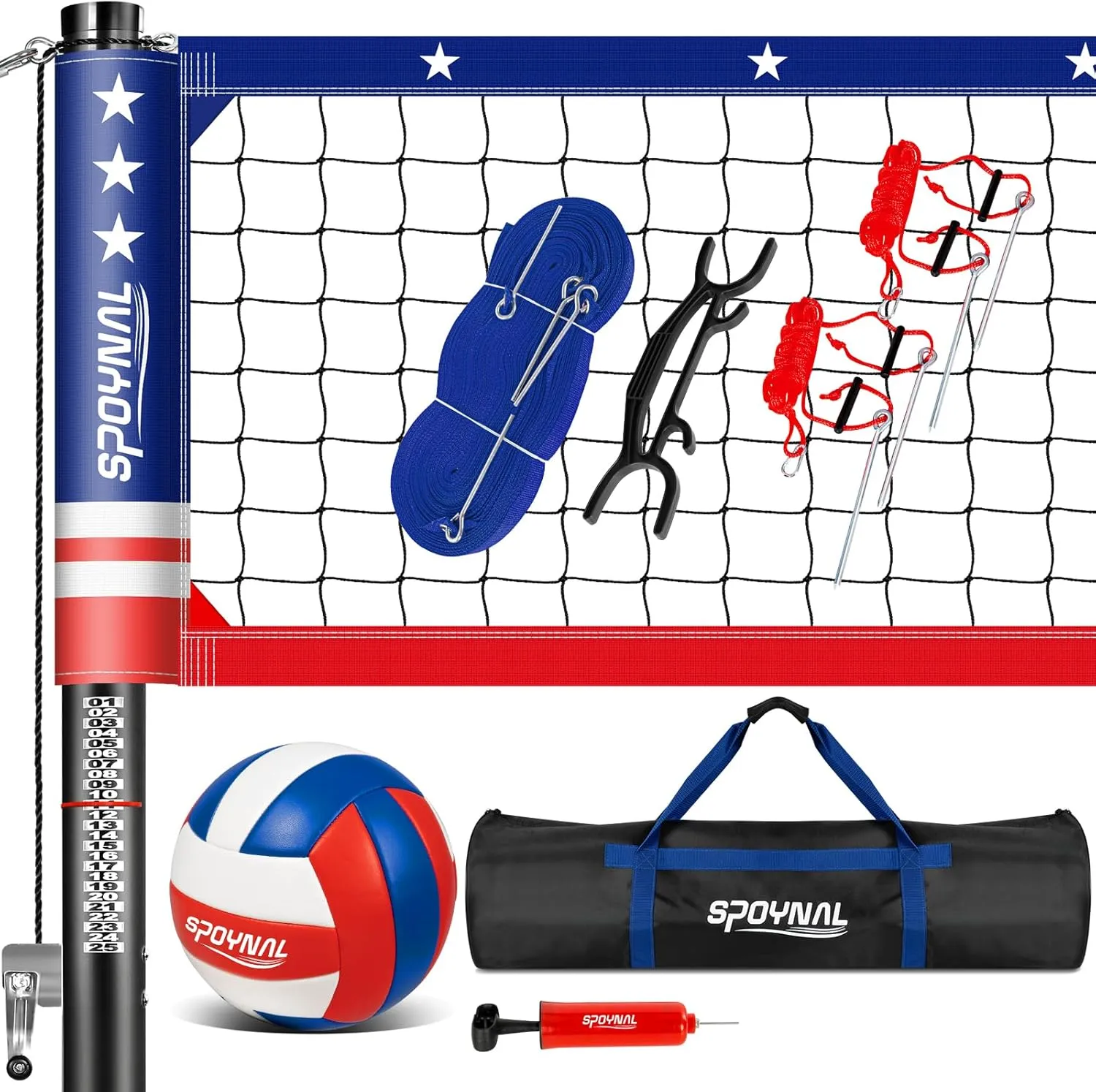32FT Portable Volleyball Net Set for Backyard - Anti-Sag Winch System with 1.9" Aluminum Poles, Adjustable Beach & Grass Outdoor Training Equipment, with Pro Volleyball, Boundary Lines & Carry Bag