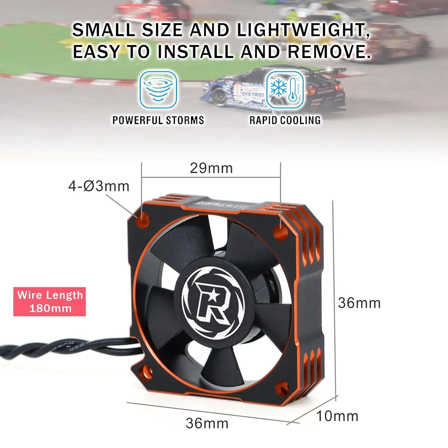 35mm RC Motor Cooling Fan,21000RPM ESC Heatsink for 1/10 1/12 1/8 RC Car 3650,3660,3670 Brushless Motor (Black Orange)