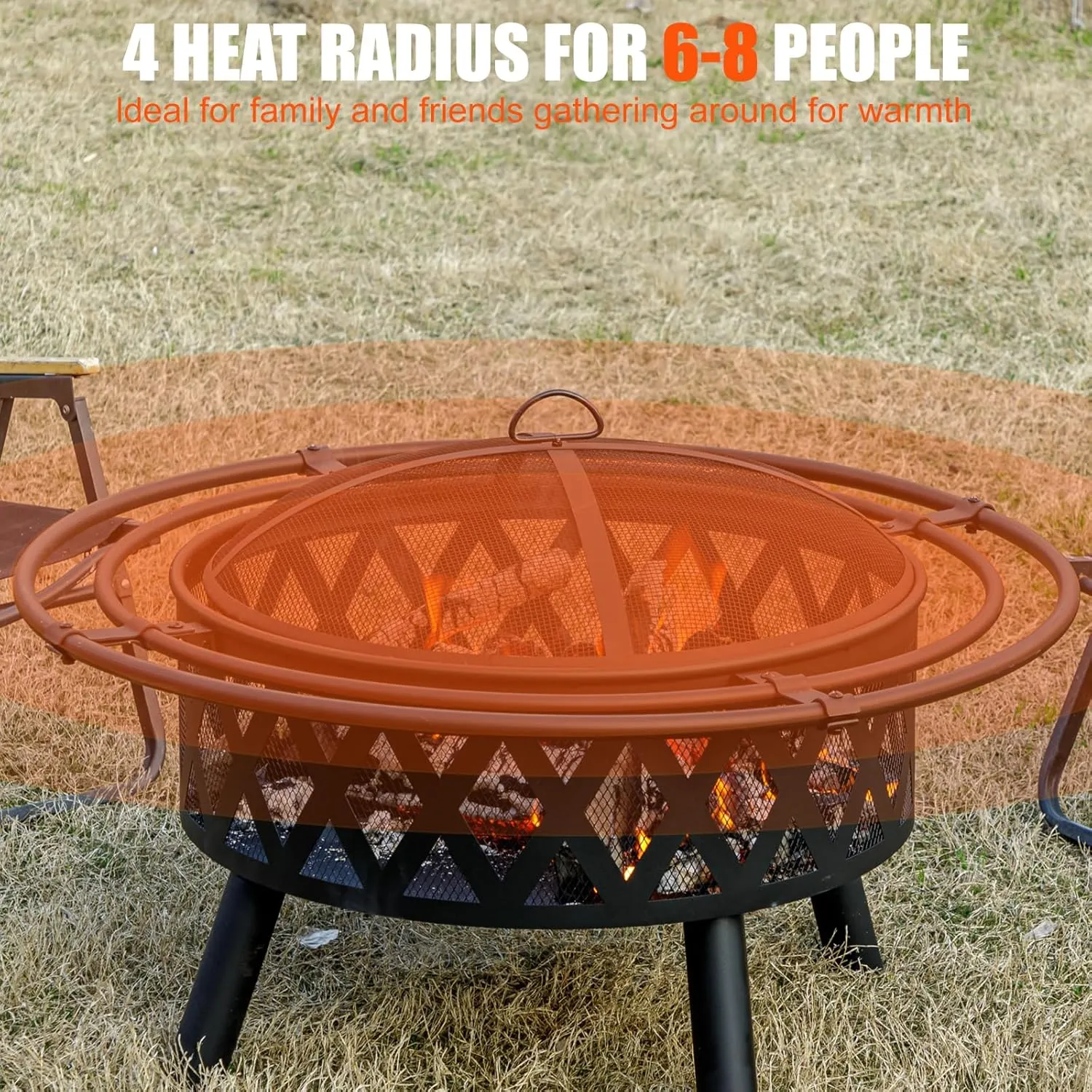 36 Inch Wood Burning Fire Pit with 2 Loops, Outdoor Fire Pit with Spark Screen & Fire Poker, Cross Weave Firepit for Outside Fireplace Bonfire for Yard,Patio, Garden…