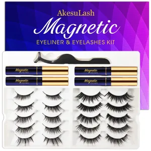 3D Magnetic Eyelashes With Eyeliner Kit - Magnetic Lashes Natural Looking with Applicator - 10 Pairs Reusable Magnetic Eyelash Kit - Dramatic Looking False Eyelashes - Easy to Apply (5 Accents   5 Full, Black Lashes)