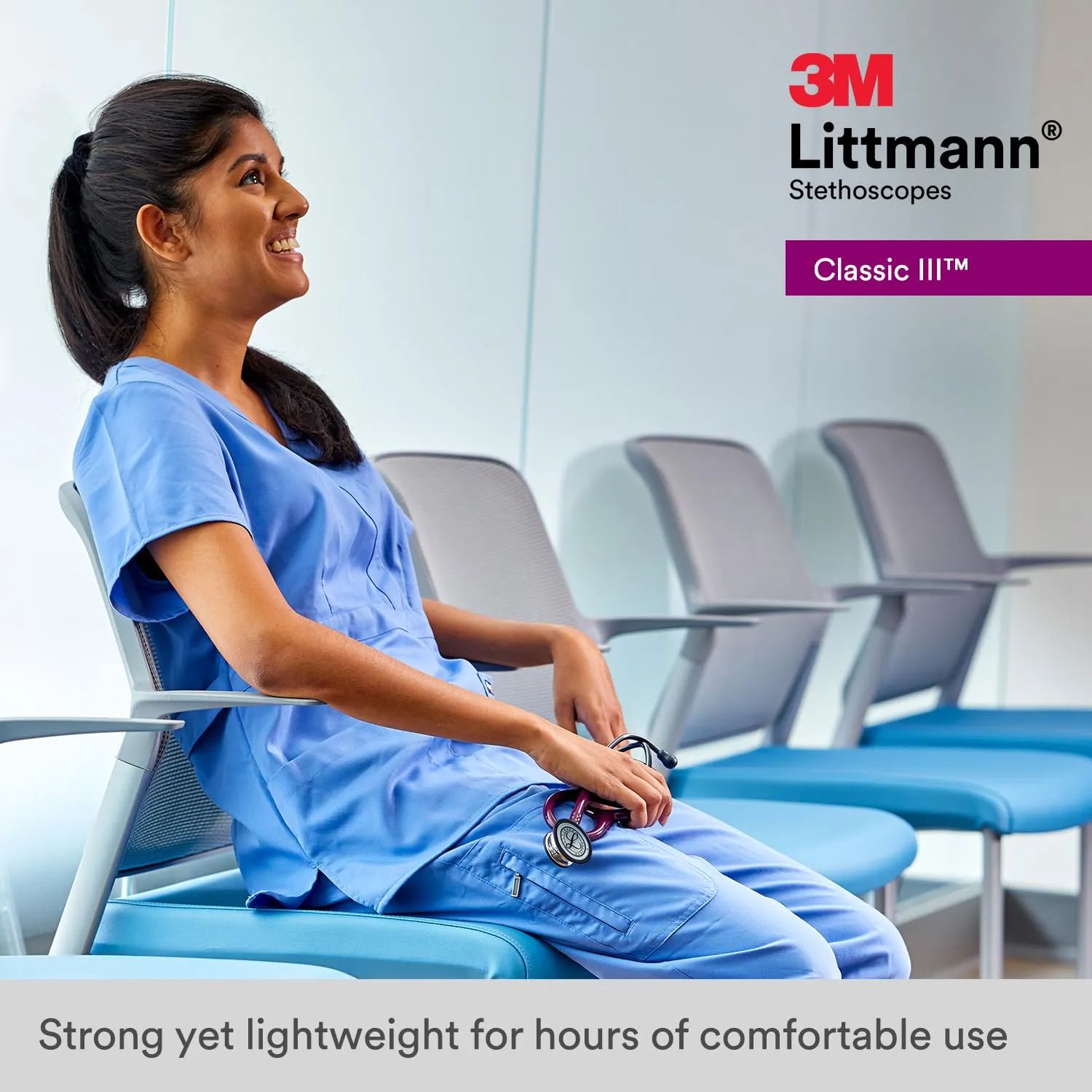 3M Littmann Classic III Monitoring Stethoscope, 5872, More Than 2X as Loud, Weighs Less, Stainless Steel Smoke-Finish Chestpiece, 27' Turquoise Tube, Pink Stem, and Smoke Headset