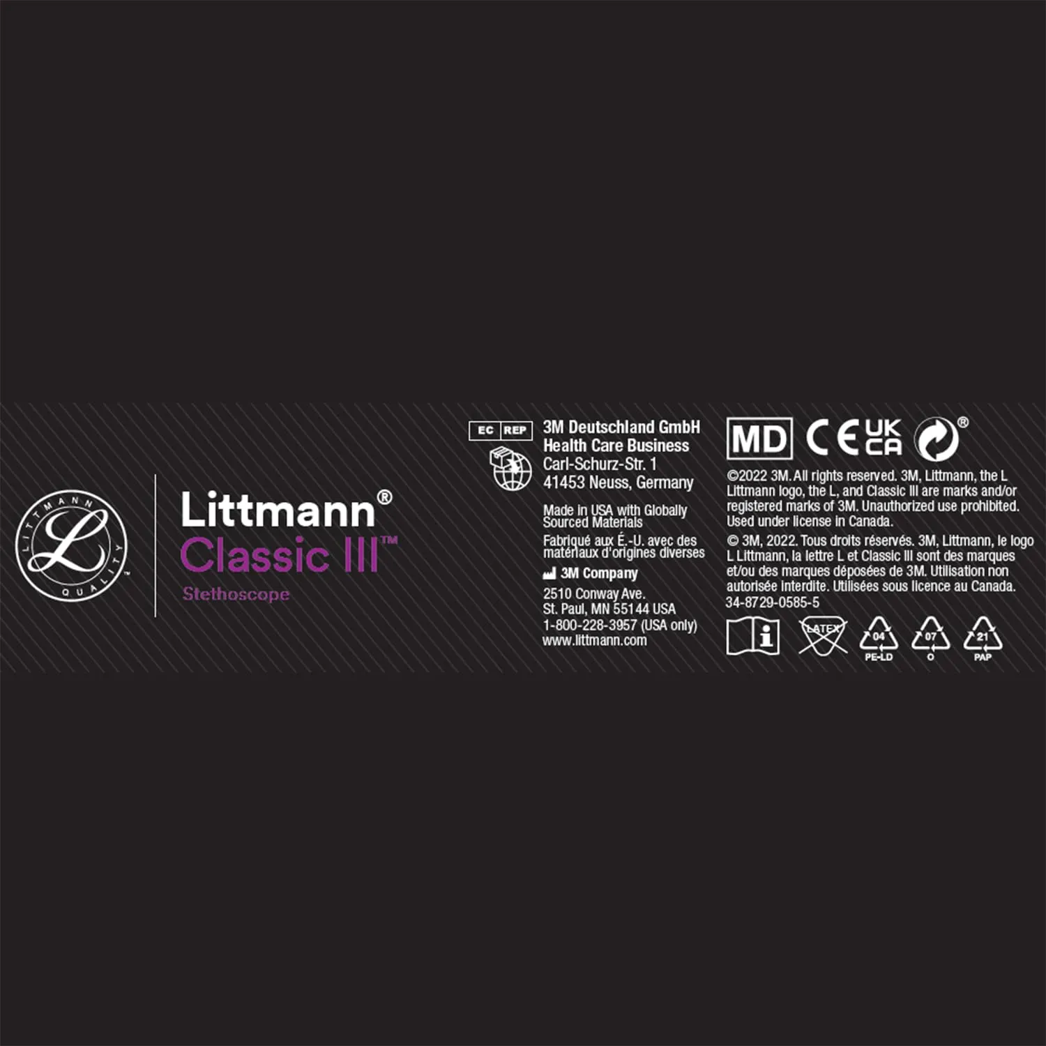 3M Littmann Classic III Monitoring Stethoscope, 5872, More Than 2X as Loud, Weighs Less, Stainless Steel Smoke-Finish Chestpiece, 27' Turquoise Tube, Pink Stem, and Smoke Headset