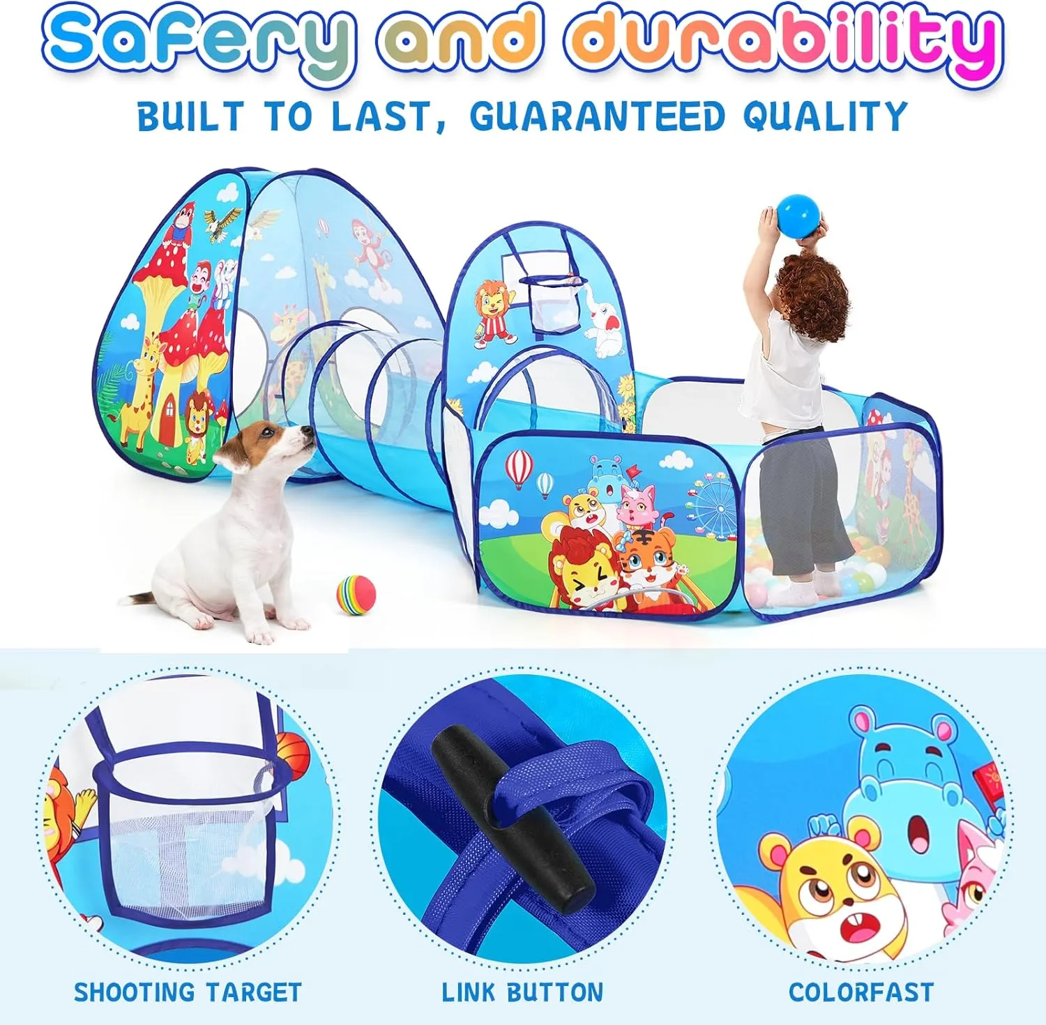 3pc Kids Play Tent with Play Tunnel and Ball Pit, Toddler Tent for Girls and Boys Indoor Playhouse, Gift Toys for Babies (Balls NOT Included)