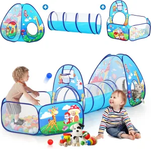 3pc Kids Play Tent with Play Tunnel and Ball Pit, Toddler Tent for Girls and Boys Indoor Playhouse, Gift Toys for Babies (Balls NOT Included)