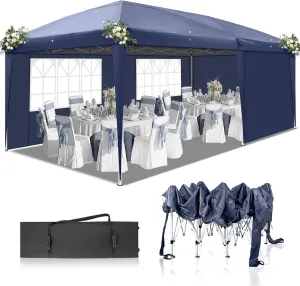 3x6m Blue Waterproof Instant Pop Up Tent with 2 Windows & 2 Doors, Heavy-Duty 210D Oxford Fabric for Family Camping, Outdoor Events