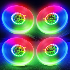 4 of Glow in The Dark LED Flying Disc - 7 Dynamic Modes, 7 Colors, IP65 Waterproof, Perfect Birthday & Camping Gift for Men/Boys/Teens/Kids - Outdoor Games & Cool Toys, 175g