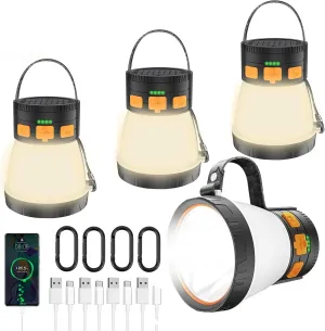 4 Pack LED Camping Lantern, 1500 Lumens Camping Lantern Rechargeable with Solar Panel Charging, Waterproof, 8 Light Modes, 7500mAh Power Bank, Camping Flashlight for Hurricane Emergency, Outdoor
