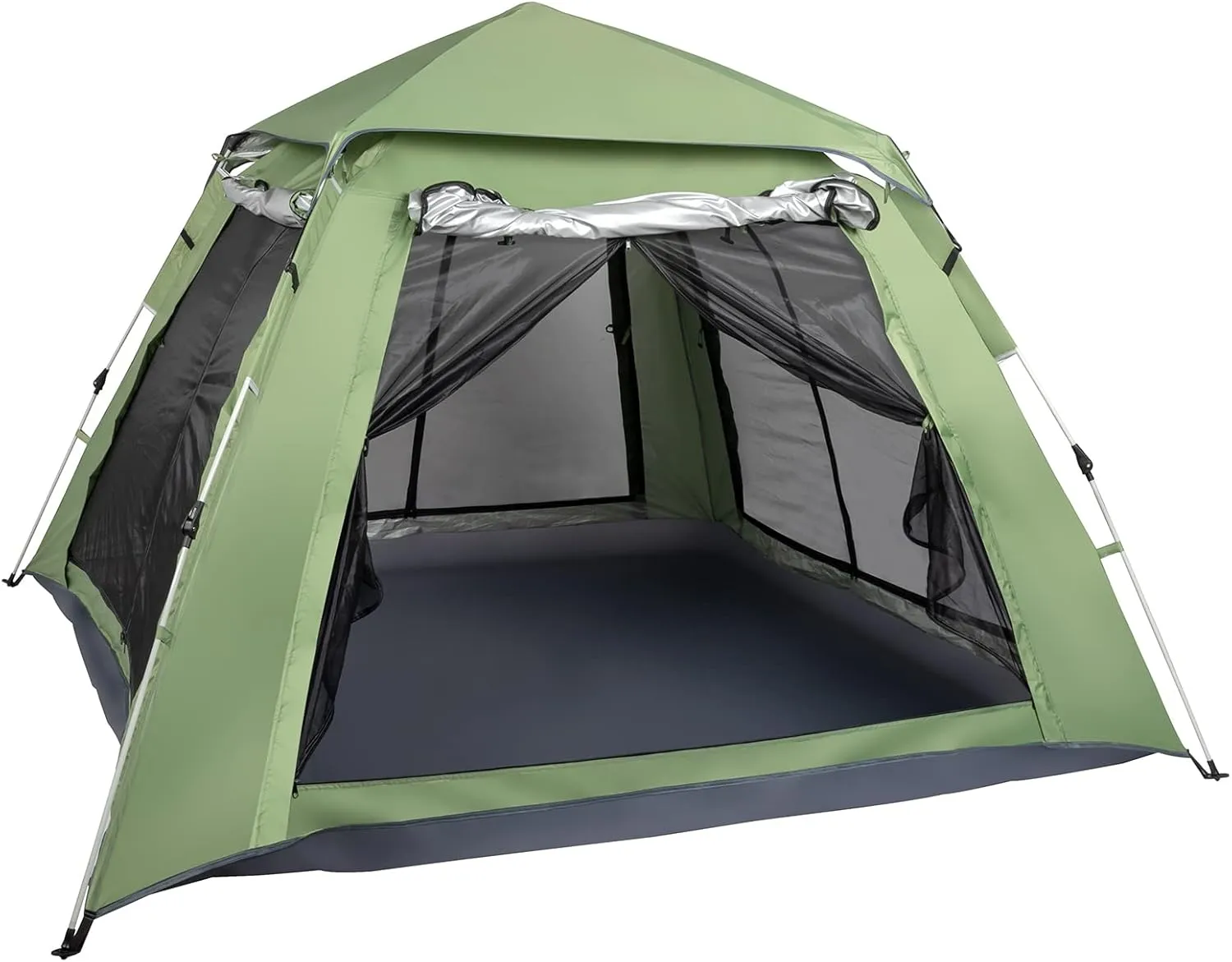 4 Person Family Camping Tent, Spring Quick Open, 240 * 240 * 150cm, Green