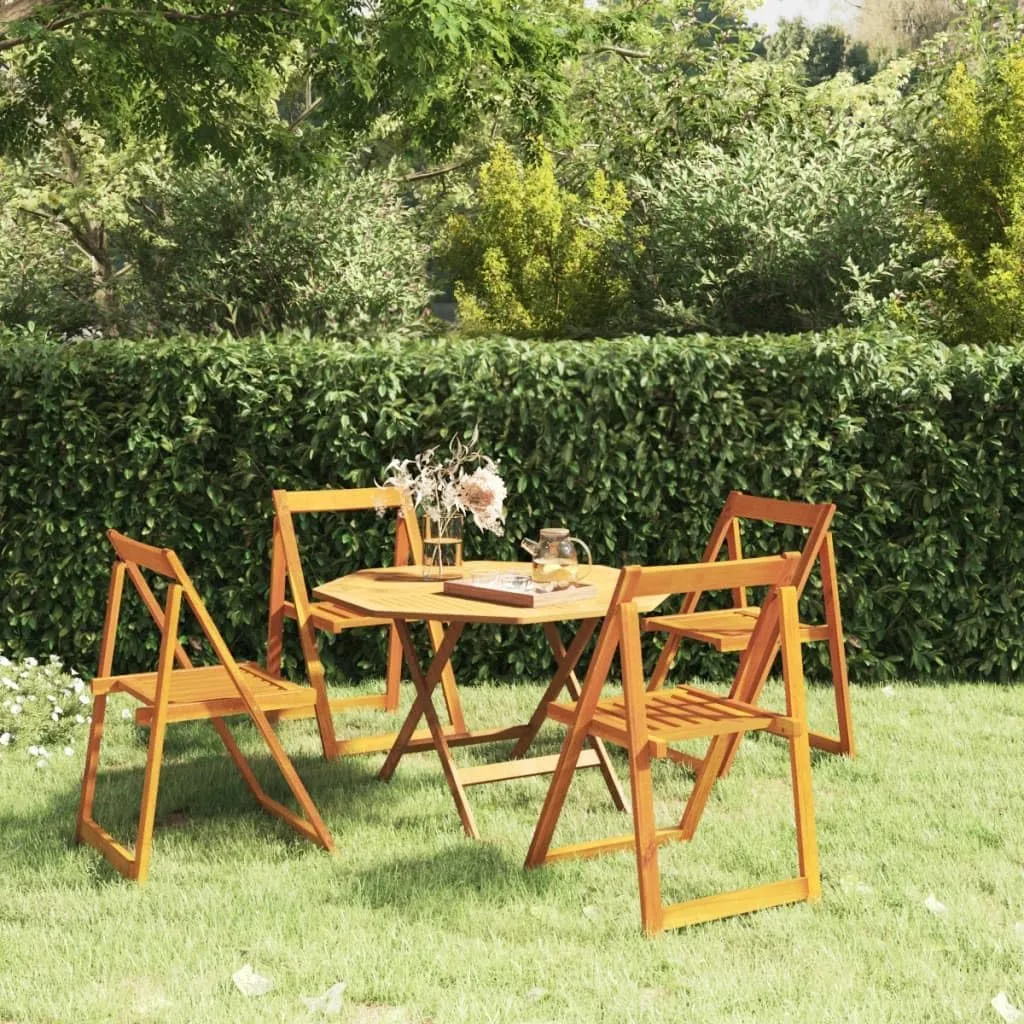 4-Piece Solid Acacia Wood Folding Patio Chairs Outdoor Furniture Set, Foldable Garden Chairs for Patio Poolside Camping Beach, Natural Wooden Frame with Oil Finish (18.5"x20.3"x29.5")