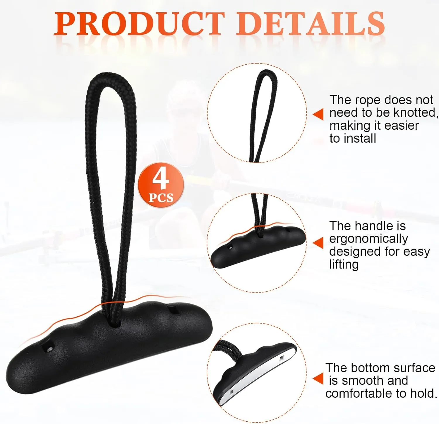 4 Pieces Kayak Handles Kit Canoe Carry Handle Pull Handle T Handle with Cord and Pad Eyes Screws for Kayak Emotion Kayaks Luggage Kayak Replacement Installation Kit