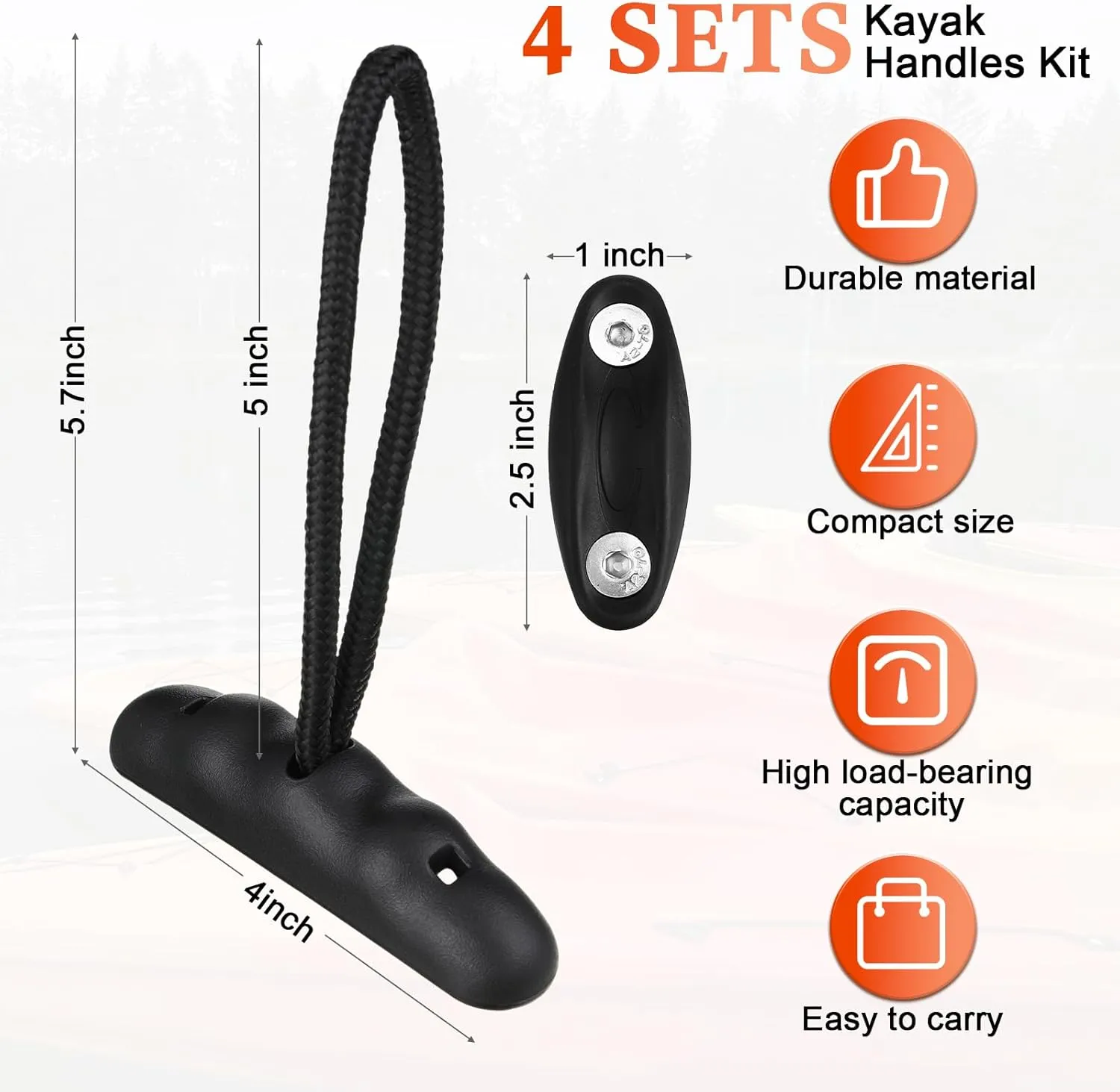 4 Pieces Kayak Handles Kit Canoe Carry Handle Pull Handle T Handle with Cord and Pad Eyes Screws for Kayak Emotion Kayaks Luggage Kayak Replacement Installation Kit