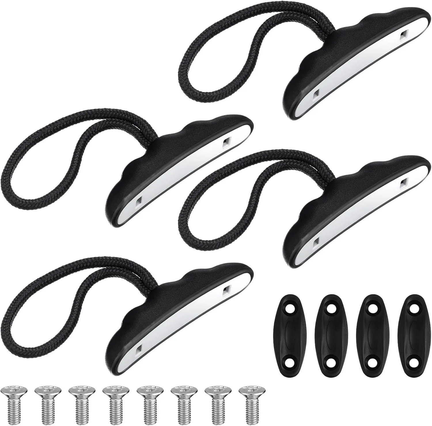 4 Pieces Kayak Handles Kit Canoe Carry Handle Pull Handle T Handle with Cord and Pad Eyes Screws for Kayak Emotion Kayaks Luggage Kayak Replacement Installation Kit