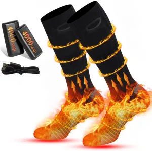 4000mAh Rechargeable Heated Socks for Men Women - 3 Heat Settings, Electric Foot Warmer Thermal Socks for Outdoor Camping, Skiing, Hiking, Hunting Winter Outdoor & Indoor