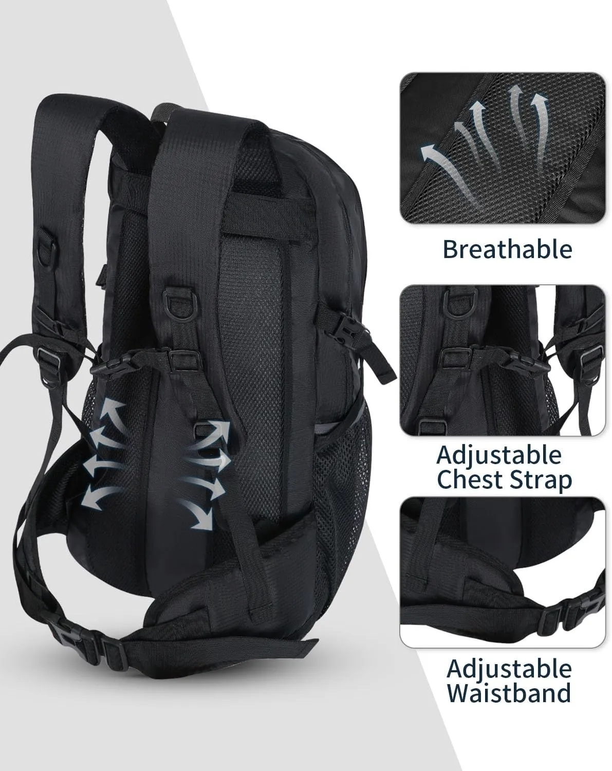 40L Hiking Backpack Lightweight Water Resistant Camping Outdoor Sport Trekking Travel Daypack for Men Women（Black A）