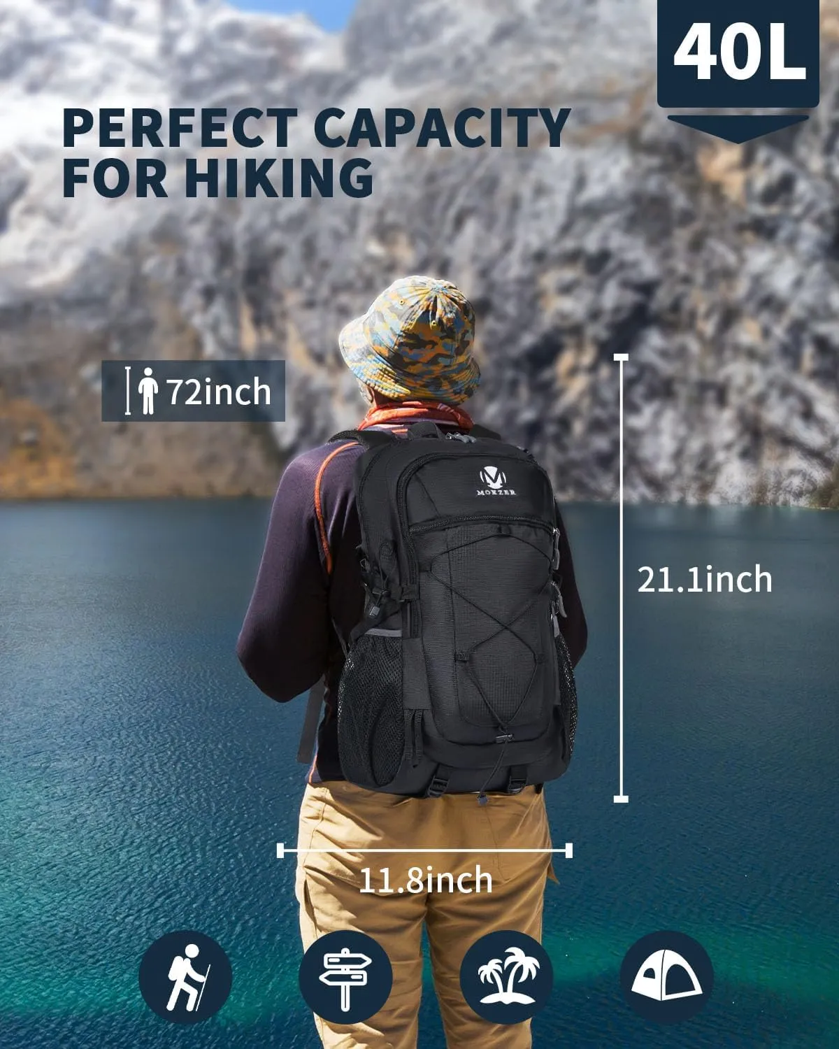 40L Hiking Backpack Lightweight Water Resistant Camping Outdoor Sport Trekking Travel Daypack for Men Women（Black A）