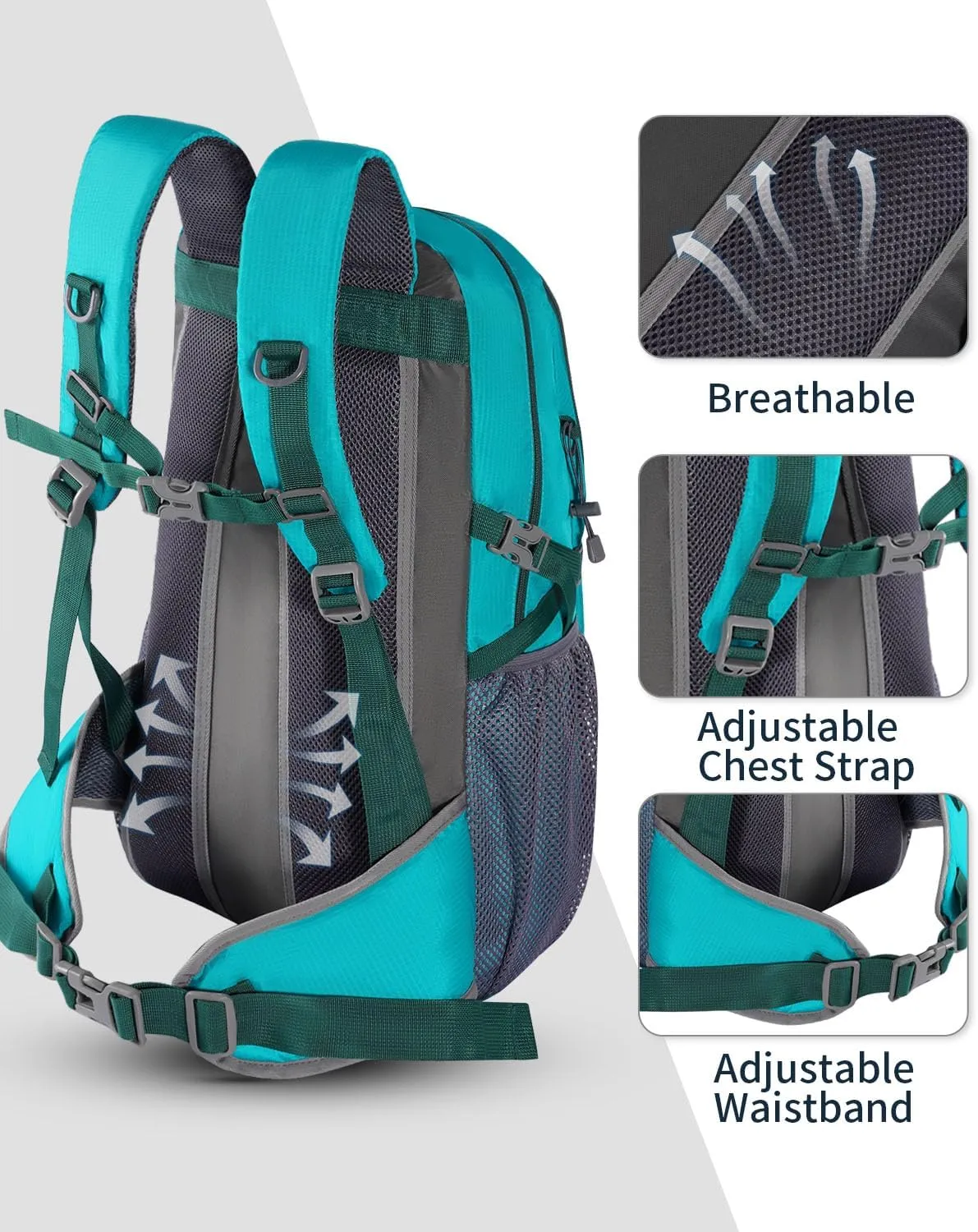 40L Hiking Backpack Lightweight Water Resistant Camping Outdoor Sport Trekking Travel Daypack for Men Women（Lake Blue A）