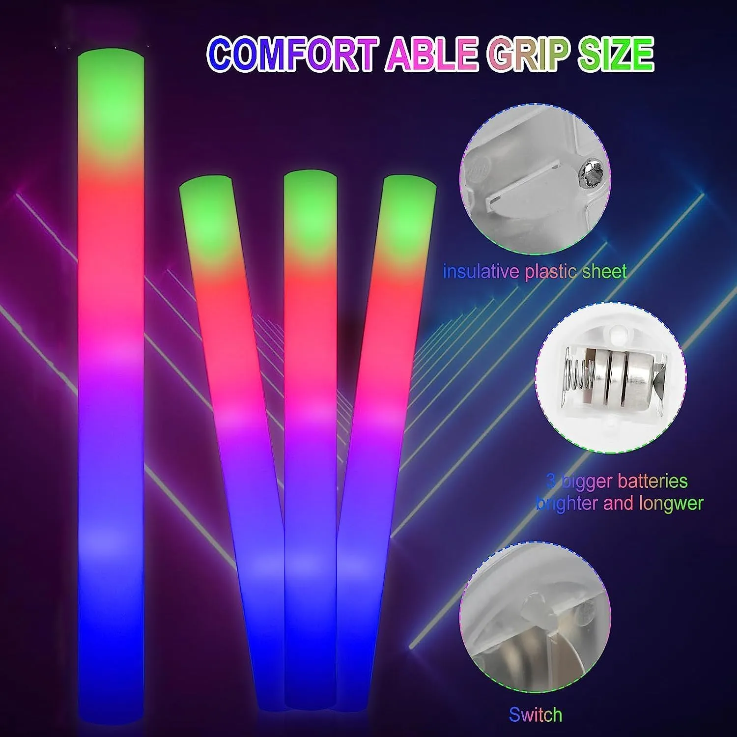45 pcs Glow Sticks Bulk,Foam Glow Sticks 3 Flashing Modes for Wedding Glow in The Dark Party Supplies, Light up Wand for Birthday, Outdoor Camping, Raves