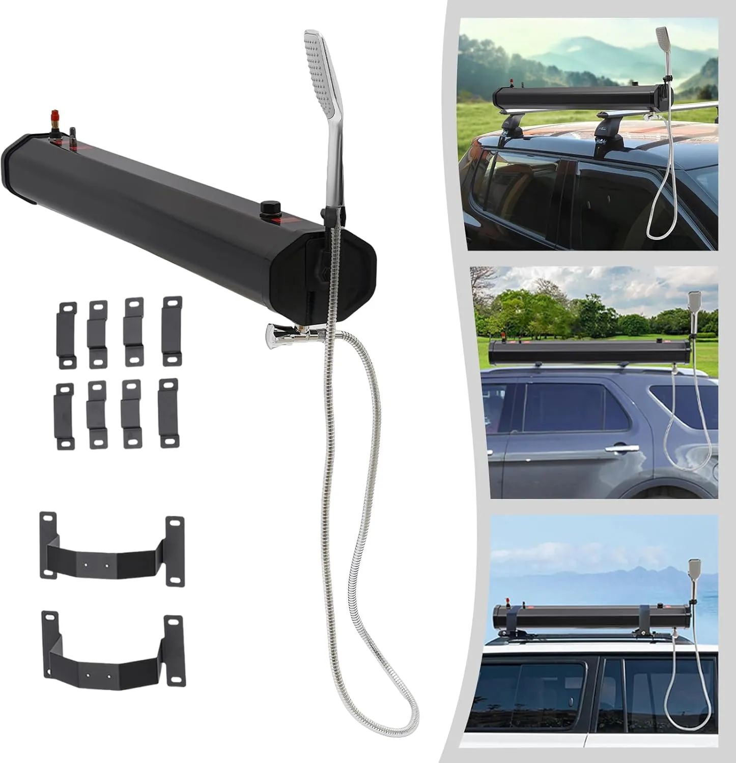 4.76 Gallon Portable Car Camping Shower with Storage Bag and 5.58 Feet of Water Hose, for Surfing, Beach Trips, Camping, Off-Roading, Fishing, Three-Way Travel, etc.