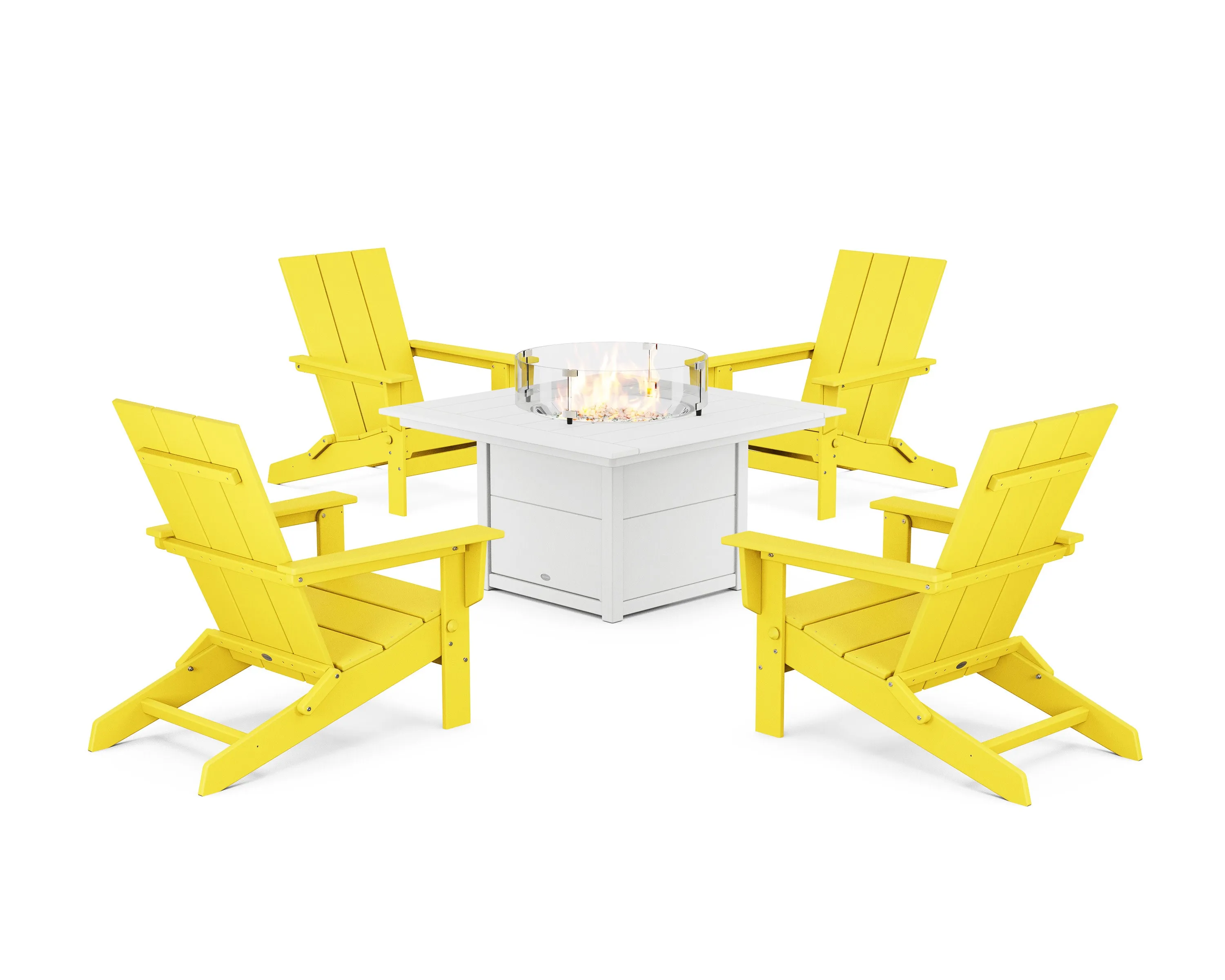 5-Piece Modern Studio Folding Adirondack Conversation Set with Fire Pit Table
