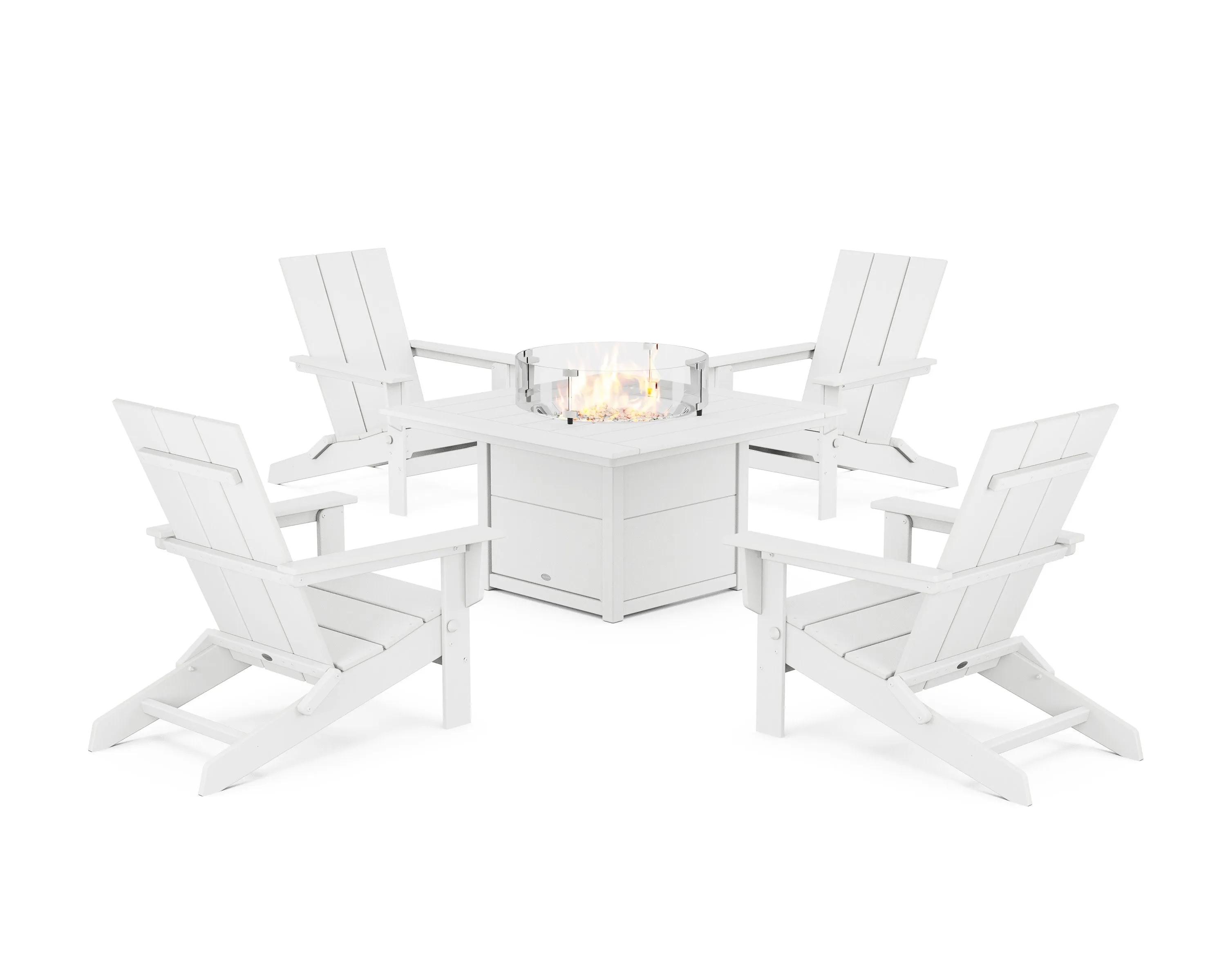 5-Piece Modern Studio Folding Adirondack Conversation Set with Fire Pit Table