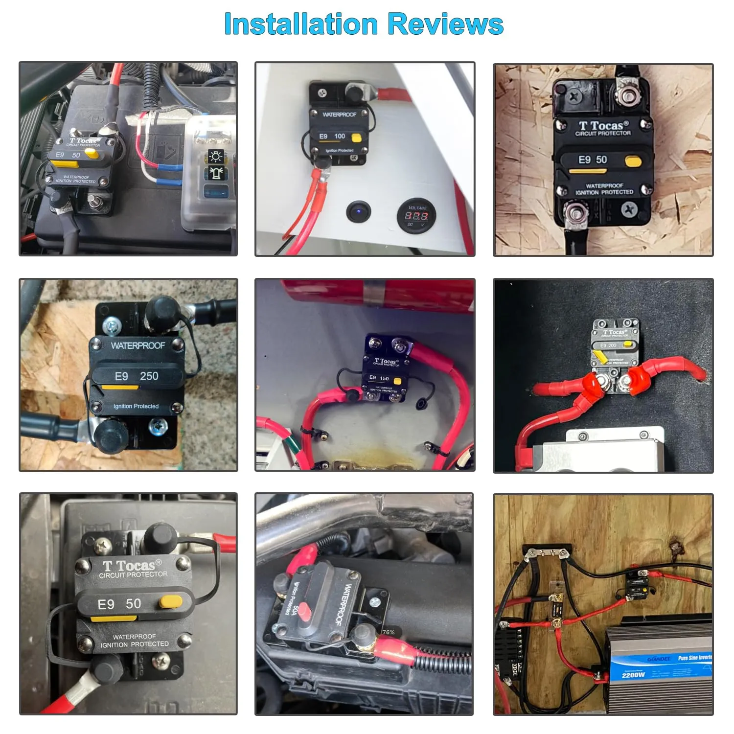 50 Amp Circuit Breakers with Manual Reset Switchable Fuse 50A | 12V-72V DC IP67 Waterproof Protection | UL Certified for Trolling Motor, Automotive, Solar Battery Systems