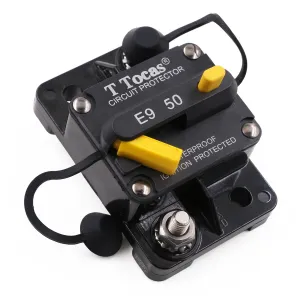 50 Amp Circuit Breakers with Manual Reset Switchable Fuse 50A | 12V-72V DC IP67 Waterproof Protection | UL Certified for Trolling Motor, Automotive, Solar Battery Systems