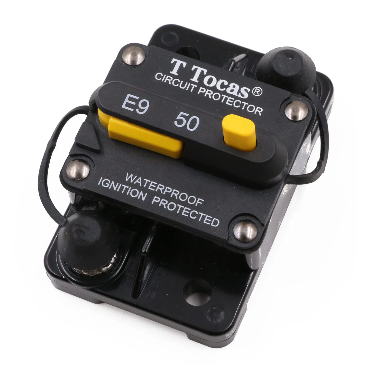 50 Amp Circuit Breakers with Manual Reset Switchable Fuse 50A | 12V-72V DC IP67 Waterproof Protection | UL Certified for Trolling Motor, Automotive, Solar Battery Systems