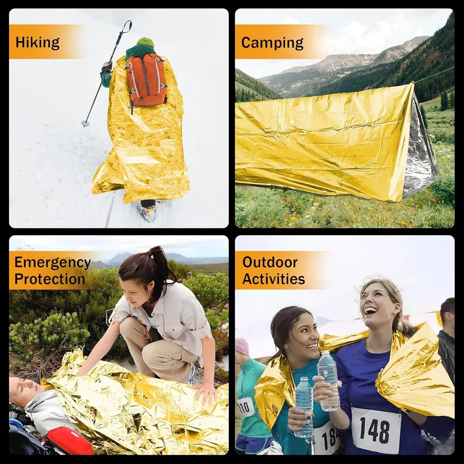 50 Pack Emergency Mylar Thermal Blankets - 82"x62" Waterproof Heat Reflective Blankets, Bulk Rescue Blanket for Survival, Camping, Marathons, Bug Out Bag, First Aid, Golden