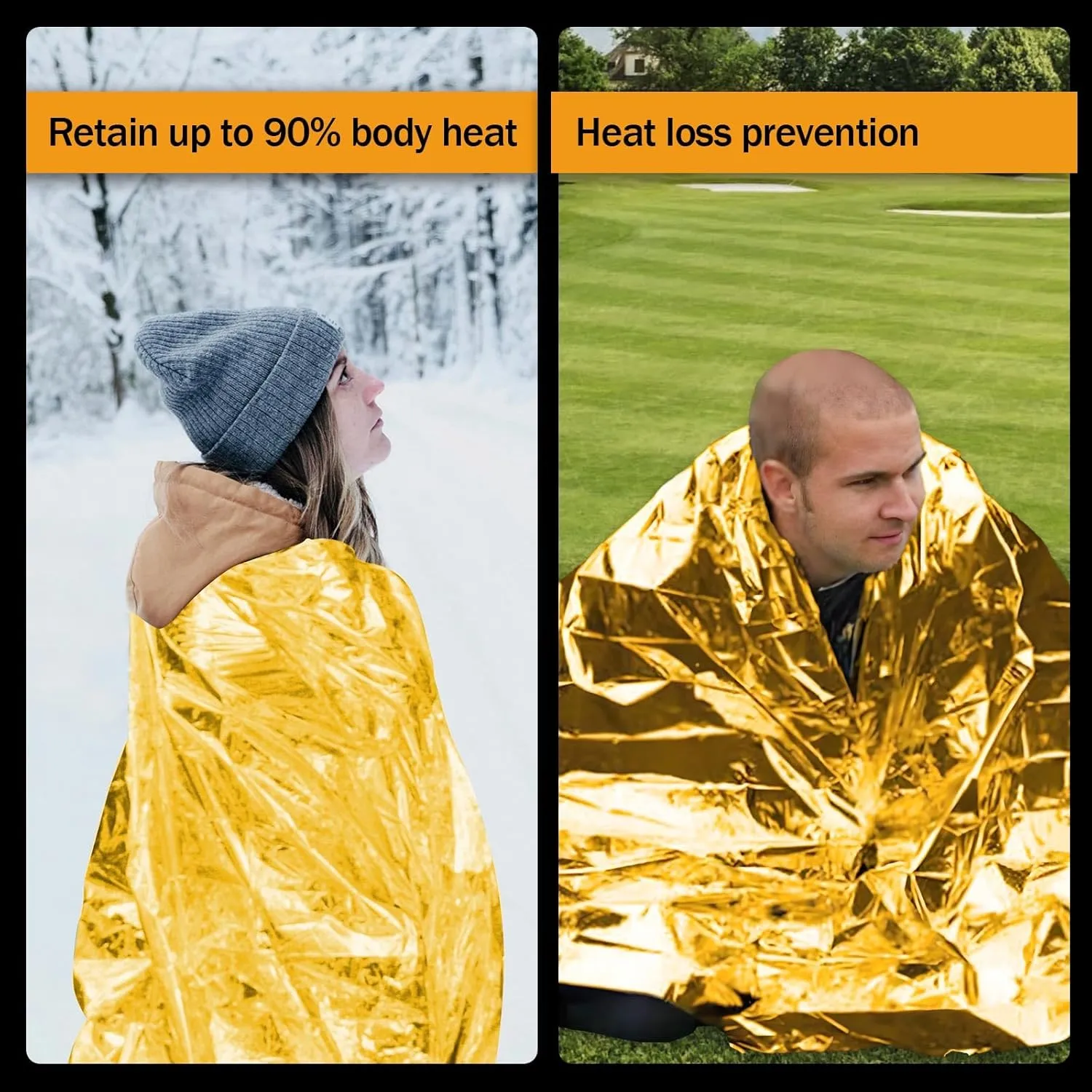 50 Pack Emergency Mylar Thermal Blankets - 82"x62" Waterproof Heat Reflective Blankets, Bulk Rescue Blanket for Survival, Camping, Marathons, Bug Out Bag, First Aid, Golden