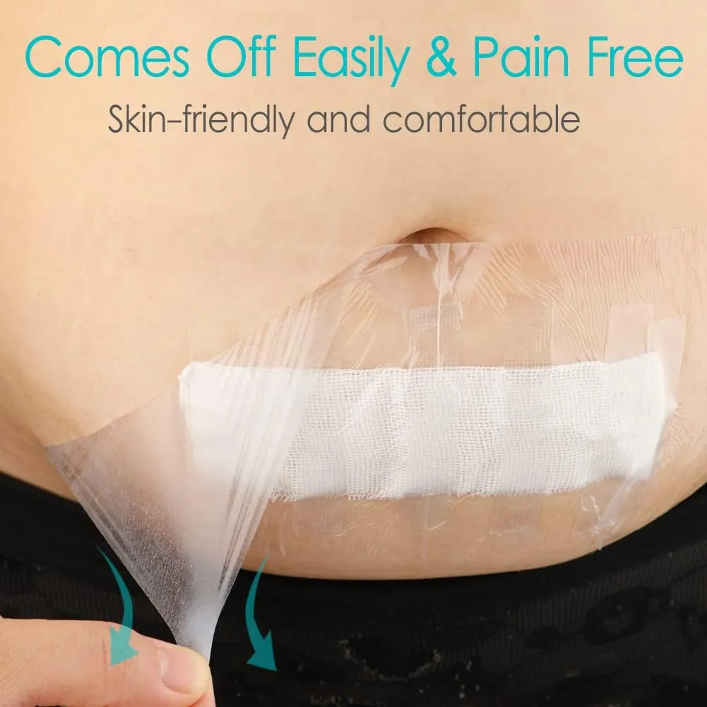 50 Pcs Waterproof Shower Protector Bandage 4"x10" for Post Knee Replacement Hip Surgery Long Surgical Incision Larger Wounds Cover C-Section Transparent Film Clear Adhesive Dressing Bath Patch