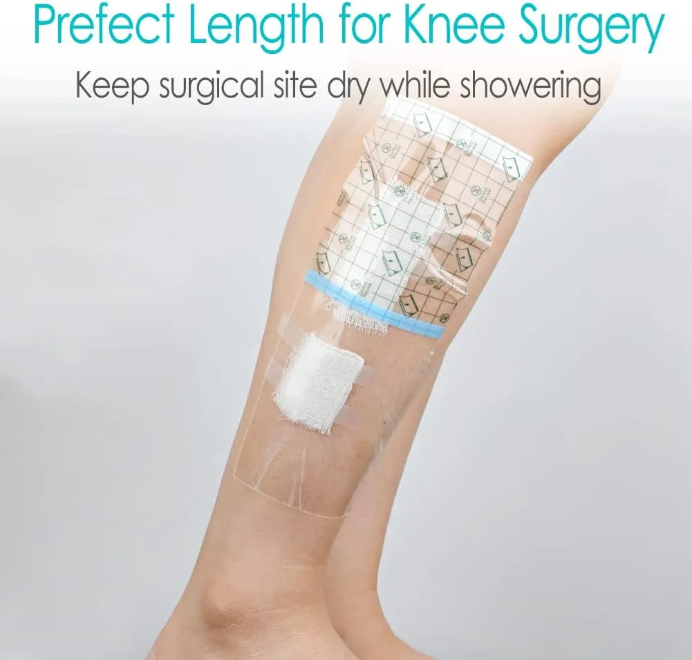 50 Pcs Waterproof Shower Protector Bandage 4"x10" for Post Knee Replacement Hip Surgery Long Surgical Incision Larger Wounds Cover C-Section Transparent Film Clear Adhesive Dressing Bath Patch