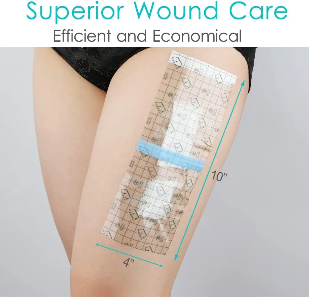 50 Pcs Waterproof Shower Protector Bandage 4"x10" for Post Knee Replacement Hip Surgery Long Surgical Incision Larger Wounds Cover C-Section Transparent Film Clear Adhesive Dressing Bath Patch