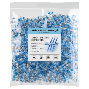 500PCS Blue Solder Seal Wire Connectors AWG16-14,haisstronica Marine Grade Waterproof Solder Wire Connectors,Heat Shrink Butt Connectors,Insulated Butt Splice Electrical Connectors