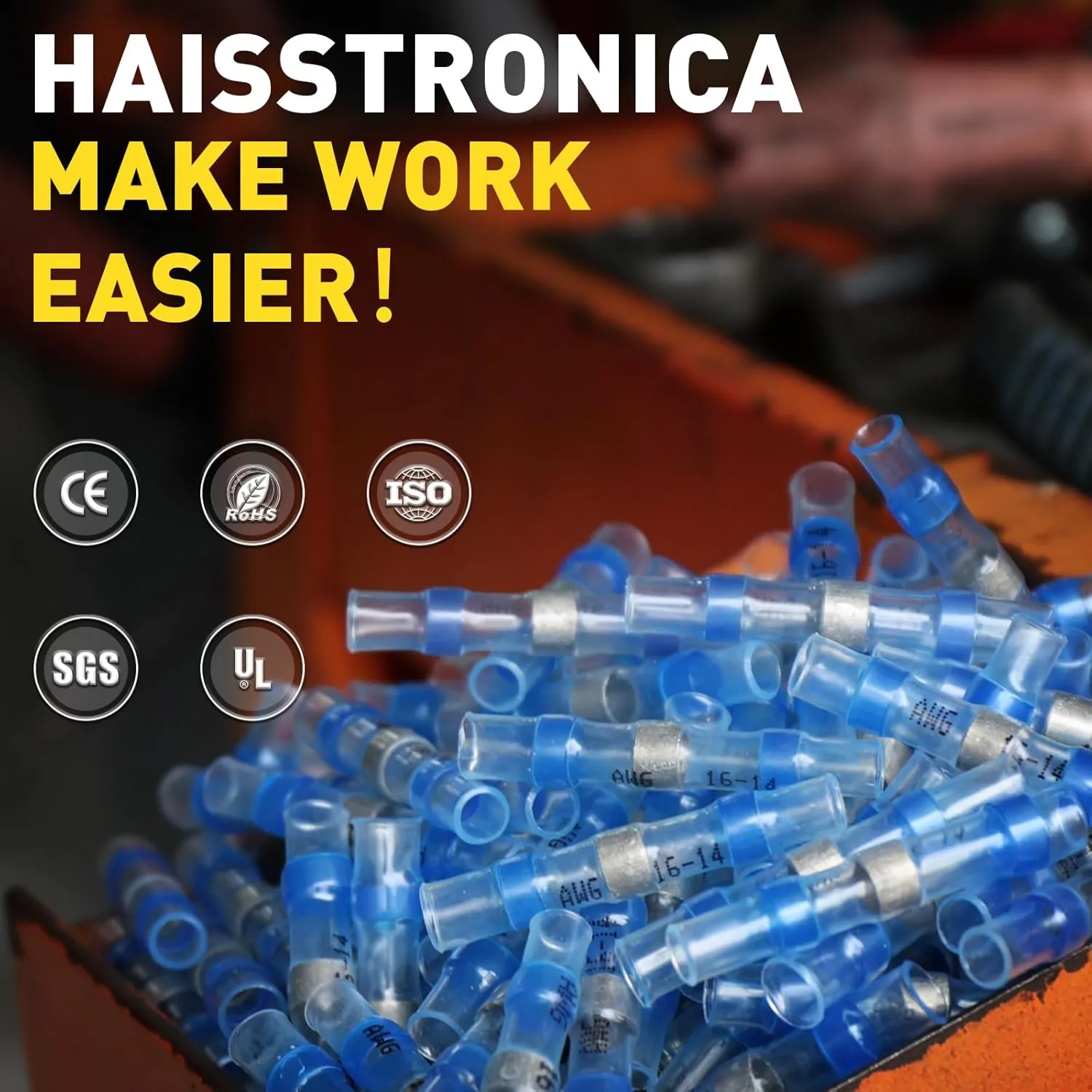 500PCS Blue Solder Seal Wire Connectors AWG16-14,haisstronica Marine Grade Waterproof Solder Wire Connectors,Heat Shrink Butt Connectors,Insulated Butt Splice Electrical Connectors