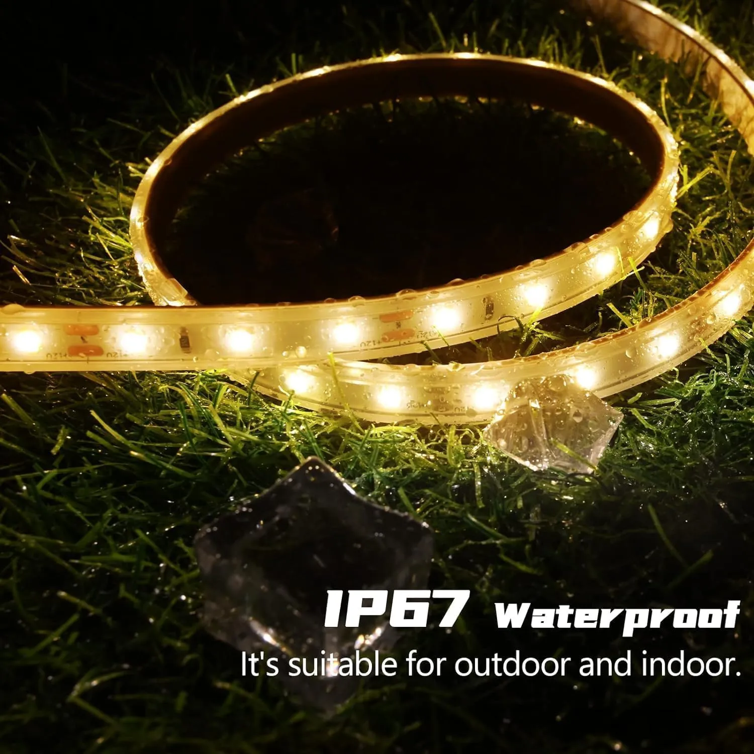 50Ft Solar Strip Lights Outdoor, Waterproof LED Light Strip Auto On/Off, Rechargeable Strip Lights 8 Mode with Remote Timer Acrylic Tape for Deck Patio Pool Pathway Camping Decor (Warm White)