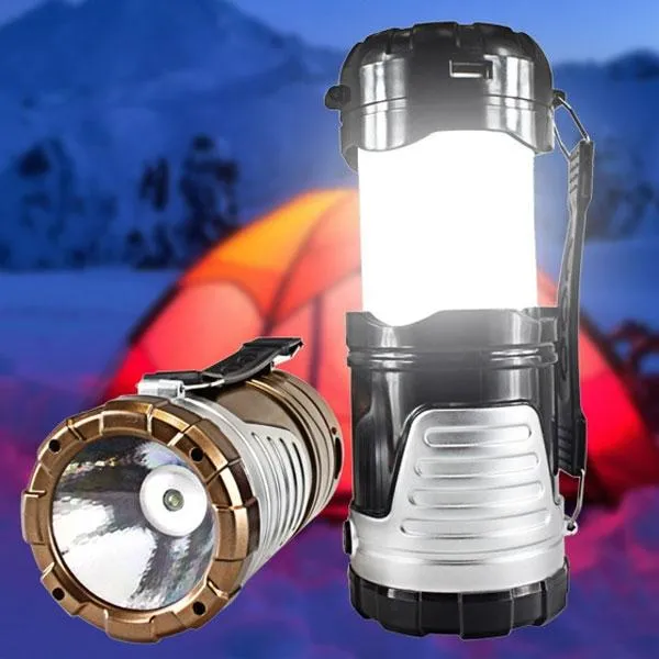 5W 600LM 6-LED 2 Modes Solar Power Flashlight Outdoor Camping Black